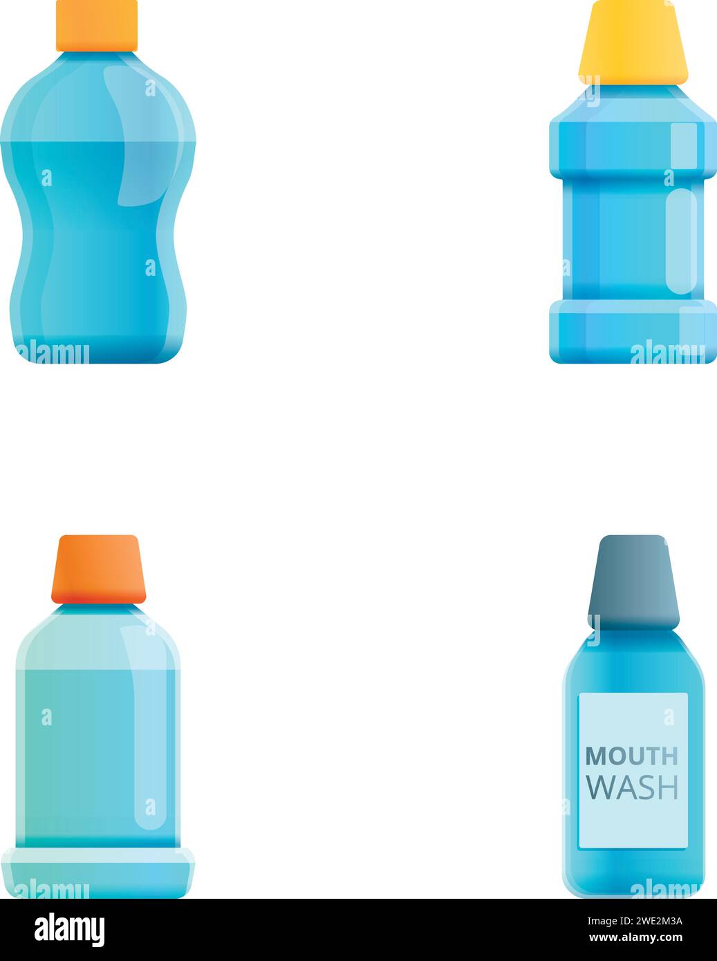 Mouthwash icons set cartoon vector. Mint liquid for rinsing mouth. Oral