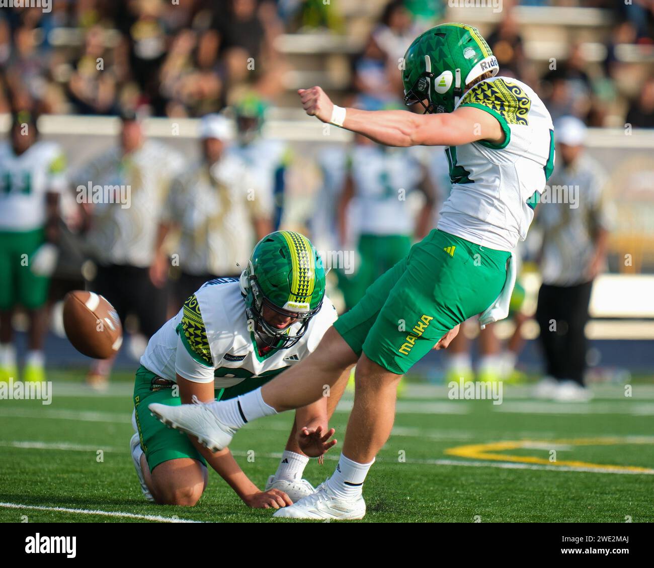 Honolulu, Hawaii, USA. 19th Jan, 2024. Team Makua kicker Trey Coleman