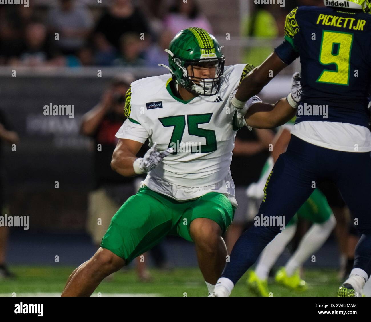 Honolulu, Hawaii, USA. 19th Jan, 2024. Team Makua offensive lineman