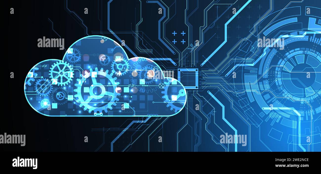 Cloud computing concept.Abstract connection technology background. Hand drawn vector. Stock Vector