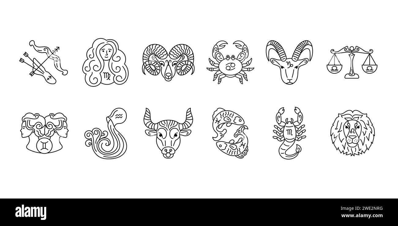 Zodiac signs color set. Astrology. Horoscope. All zodiac signs and