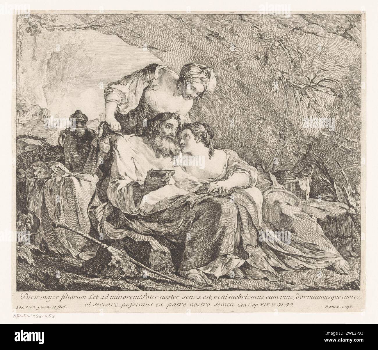 Lot and his daughters, Joseph-Marie Vien (I), 1748 print Rome paper ...