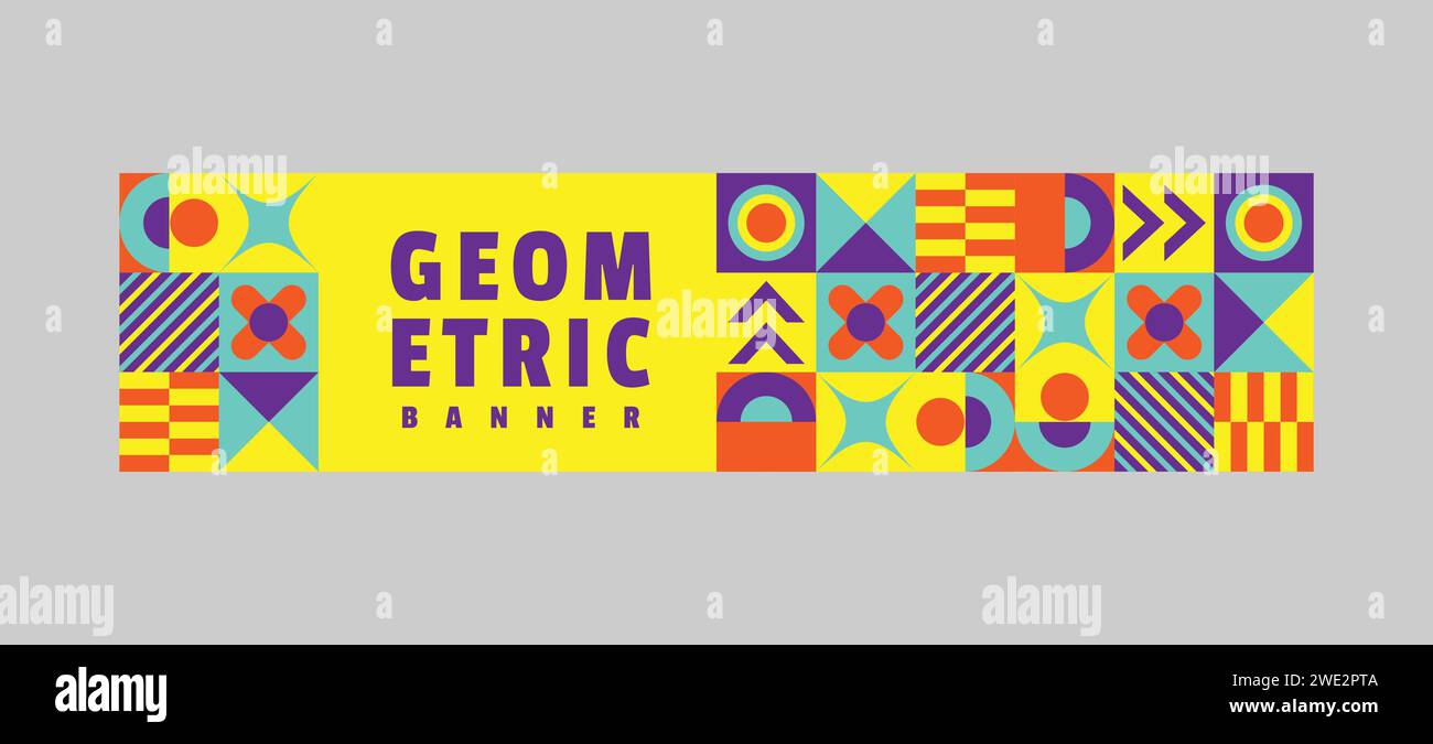 Flat colorful geometric horizontal banner design vector Stock Vector