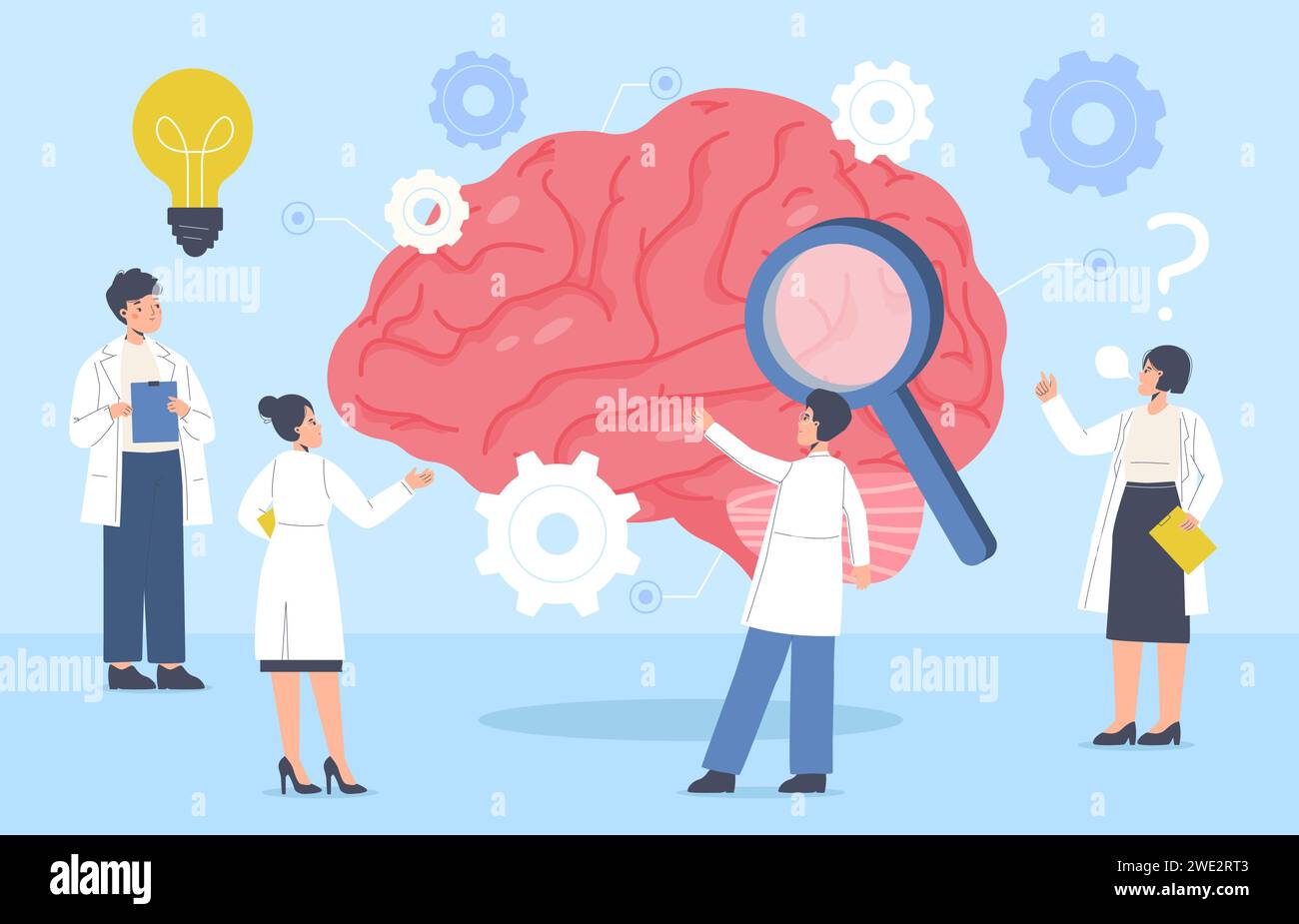 Brain health. Medical research and therapies, support of mental and mind. Prevention and treatment problems, psychology snugly vector scene Stock Vector
