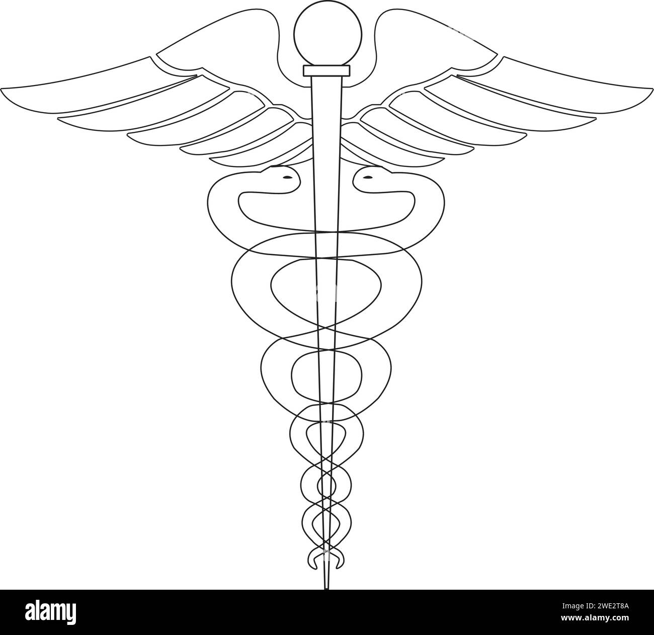 Medical sign, Medical symbol, Medical Snake Caduceus Logo, Caduceus sign, caduceus - medical symbol, Snake medical icon outline Stock Vector
