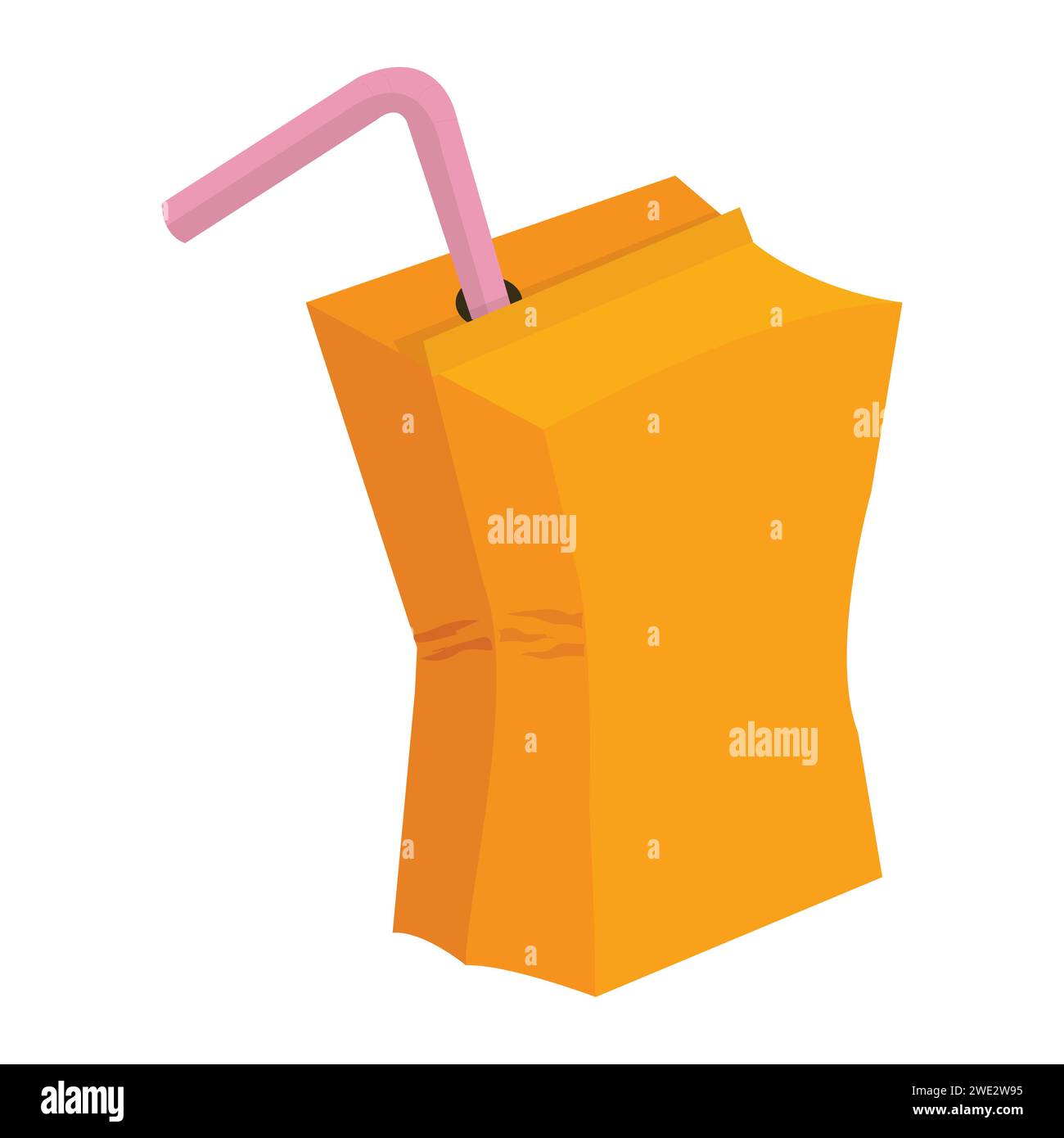 Juice box made of crumpled paper with a straw. The concept of caring