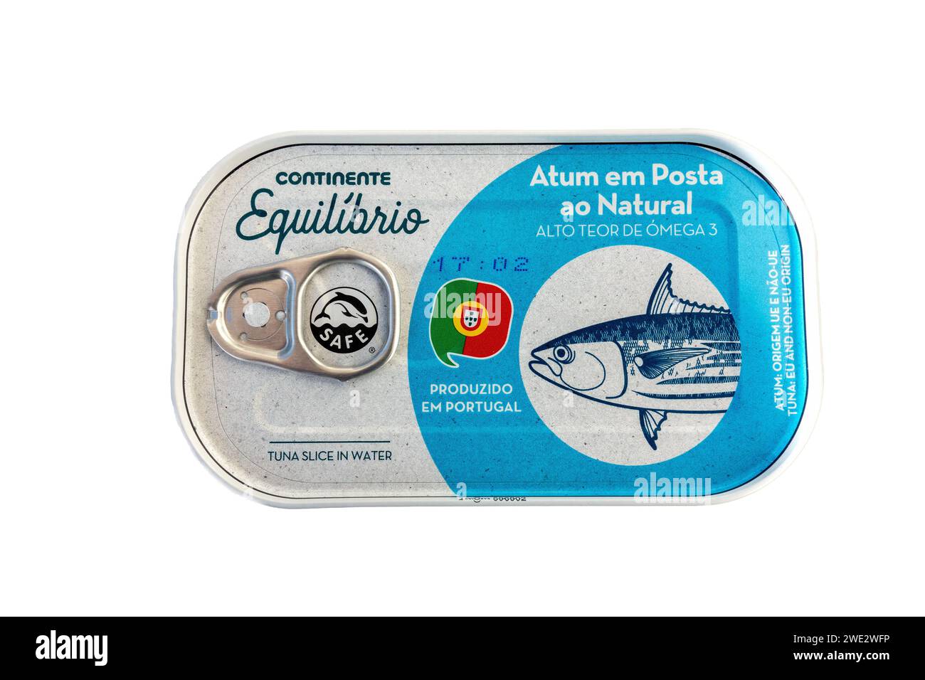 Ring Pull Tin Can Of Tuna Fish In Water Sold By Continente Supermarkets Product Of Portugal, Atum em Posta ao Natural, January 21, 2024 Stock Photo