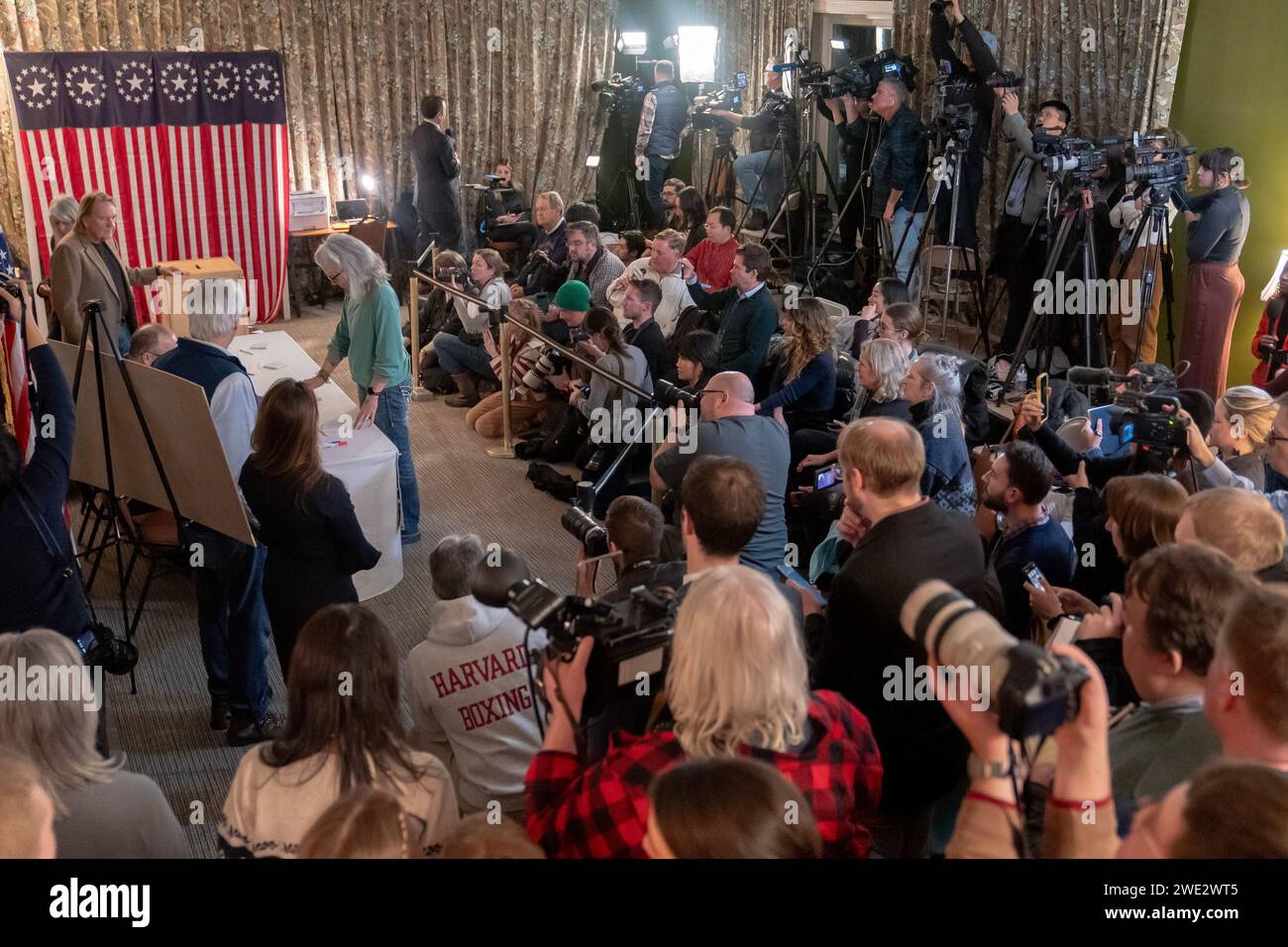 Dixville Notch, USA. 23rd Jan, 2025. Val Maxwell votes just after