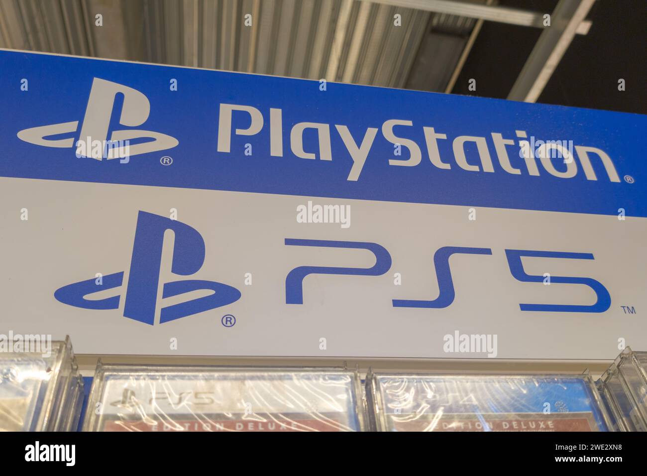 Bordeaux , France -  01 20 2024 : Sony ps5 PlayStation 5 home video game console text logo and brand sign from Sony group wireless games in shop Stock Photo