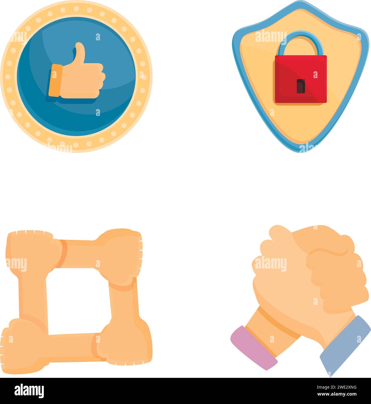 Partnership icons set cartoon vector. Shield image and handshake ...