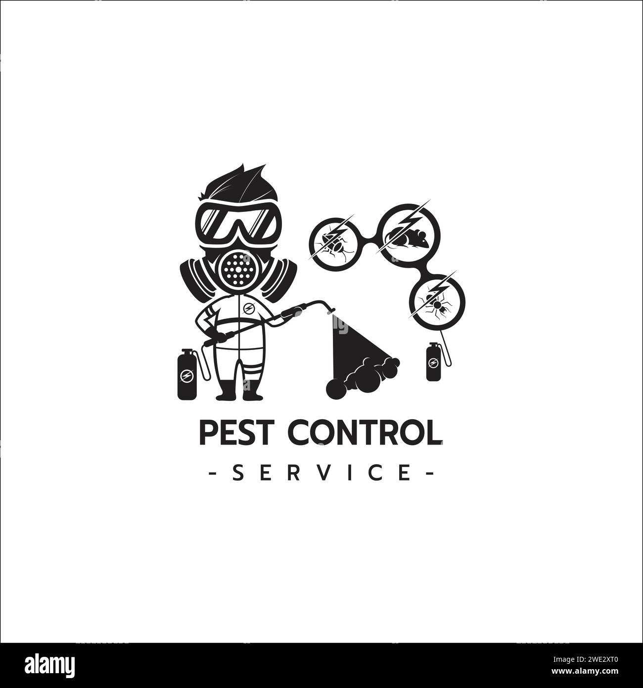 Pest Control Service logo template isolated silhouette with Equipped