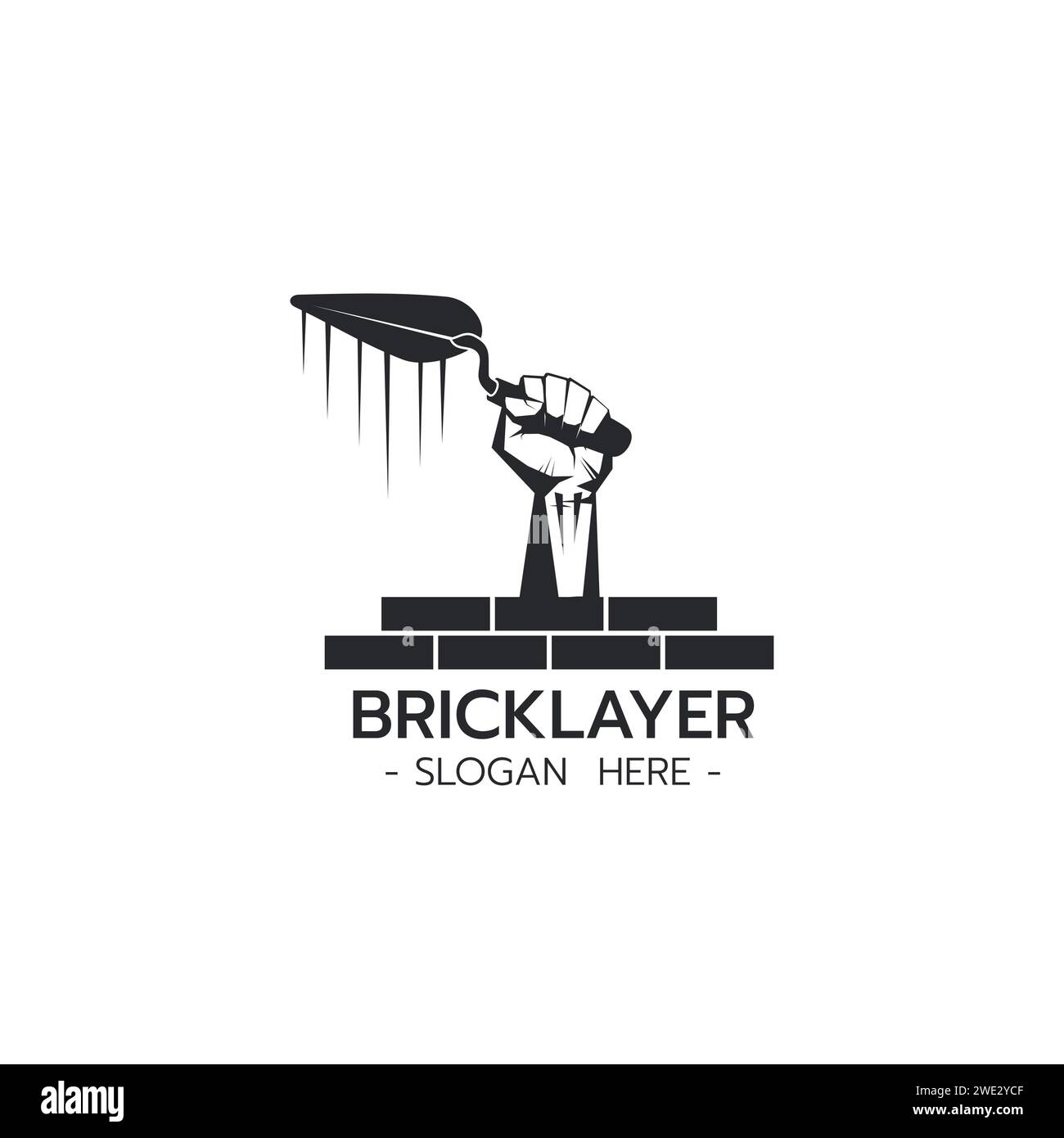 Bricklayer Logo with Hand Holding Trowel Construction Building Concrete Cement concept on white background Vector illustration Stock Vector