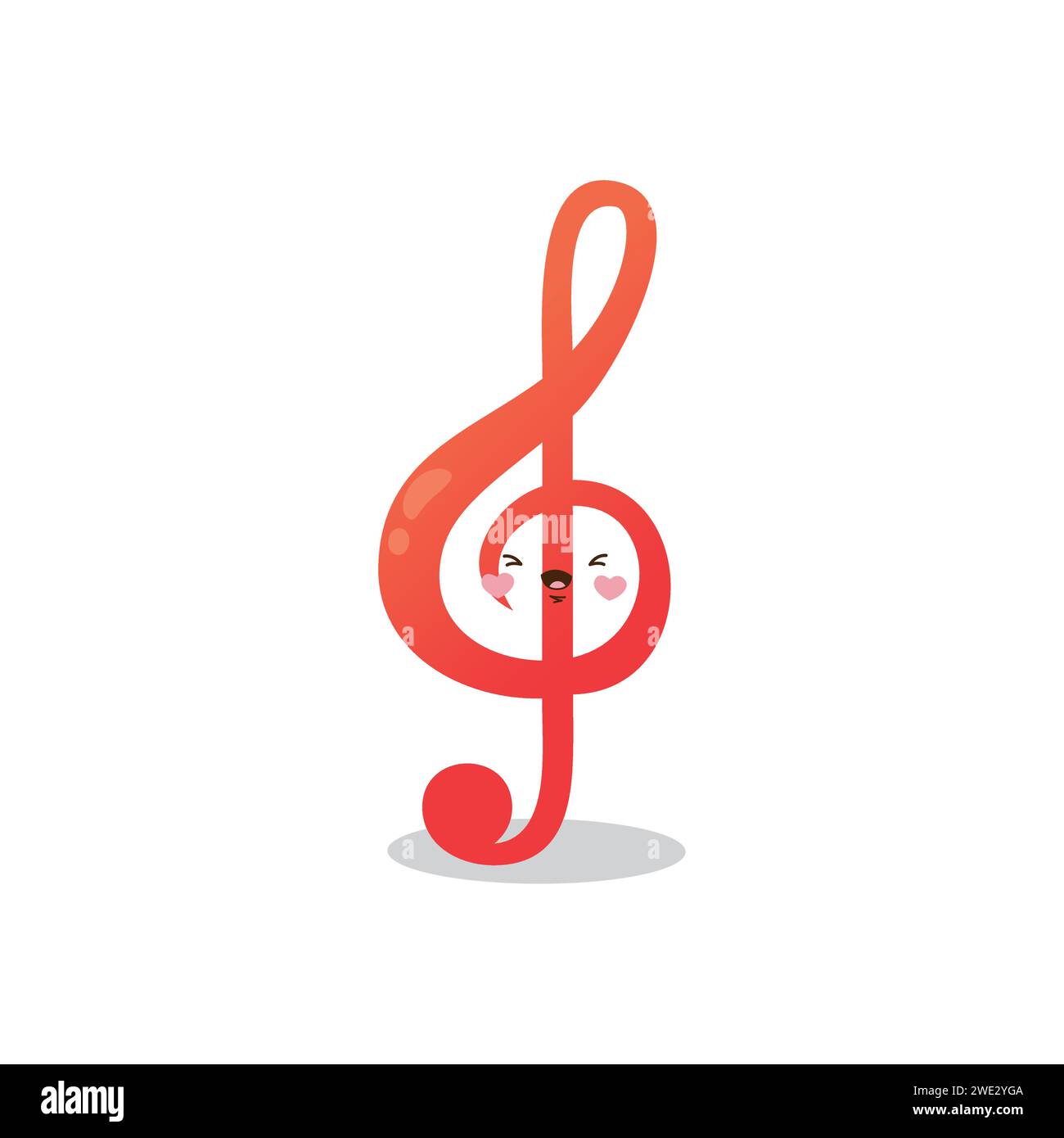 Cute funny music note character cute cartoon kawaii style on white