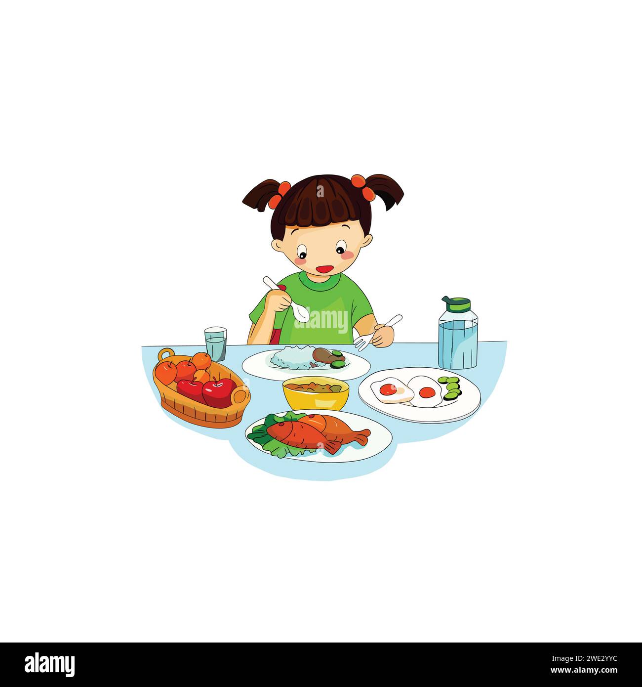 Kid eating breakfast Stock Vector Images - Alamy