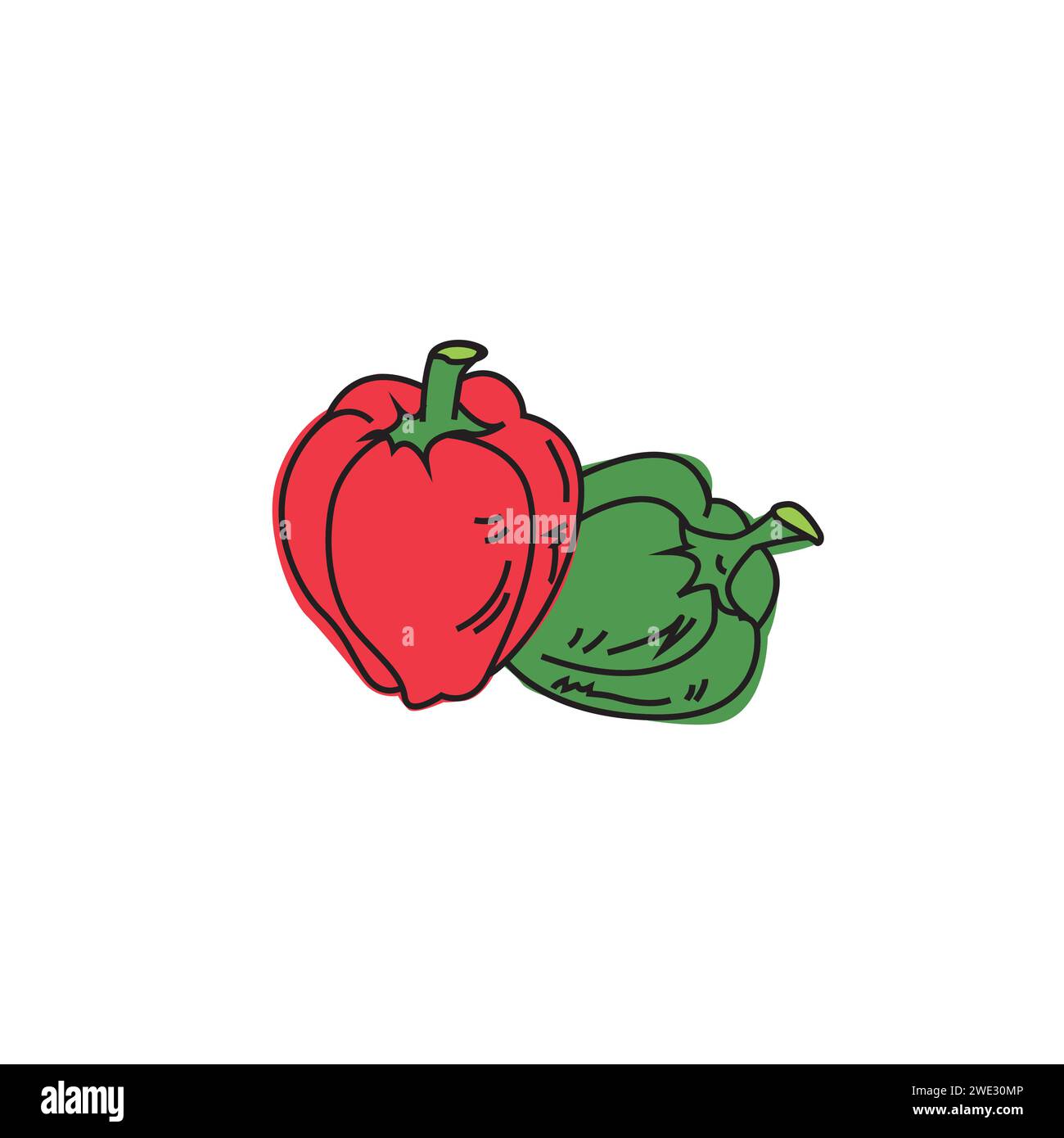 Bell pepper cartoon Doodle style  icon. Food vegetable flat icon concept isolated on white background vector illustration Stock Vector