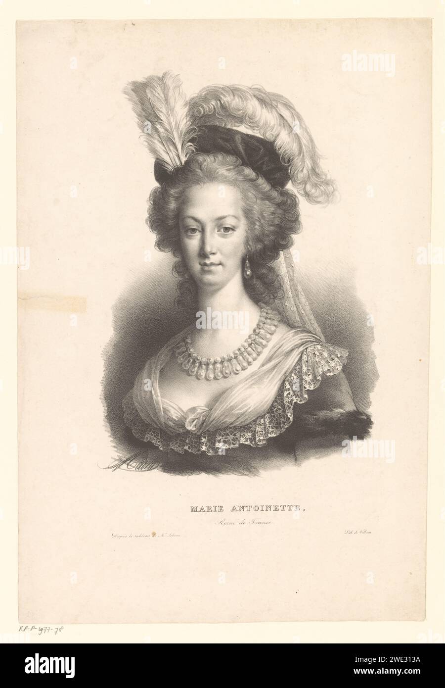 Portrait of Marie Antoinette, Queen of France, Nicolas Maurin, François Jean Villain, after Elisabeth Vigée-le Brun, 1824 print  Paris paper  historical persons Stock Photo