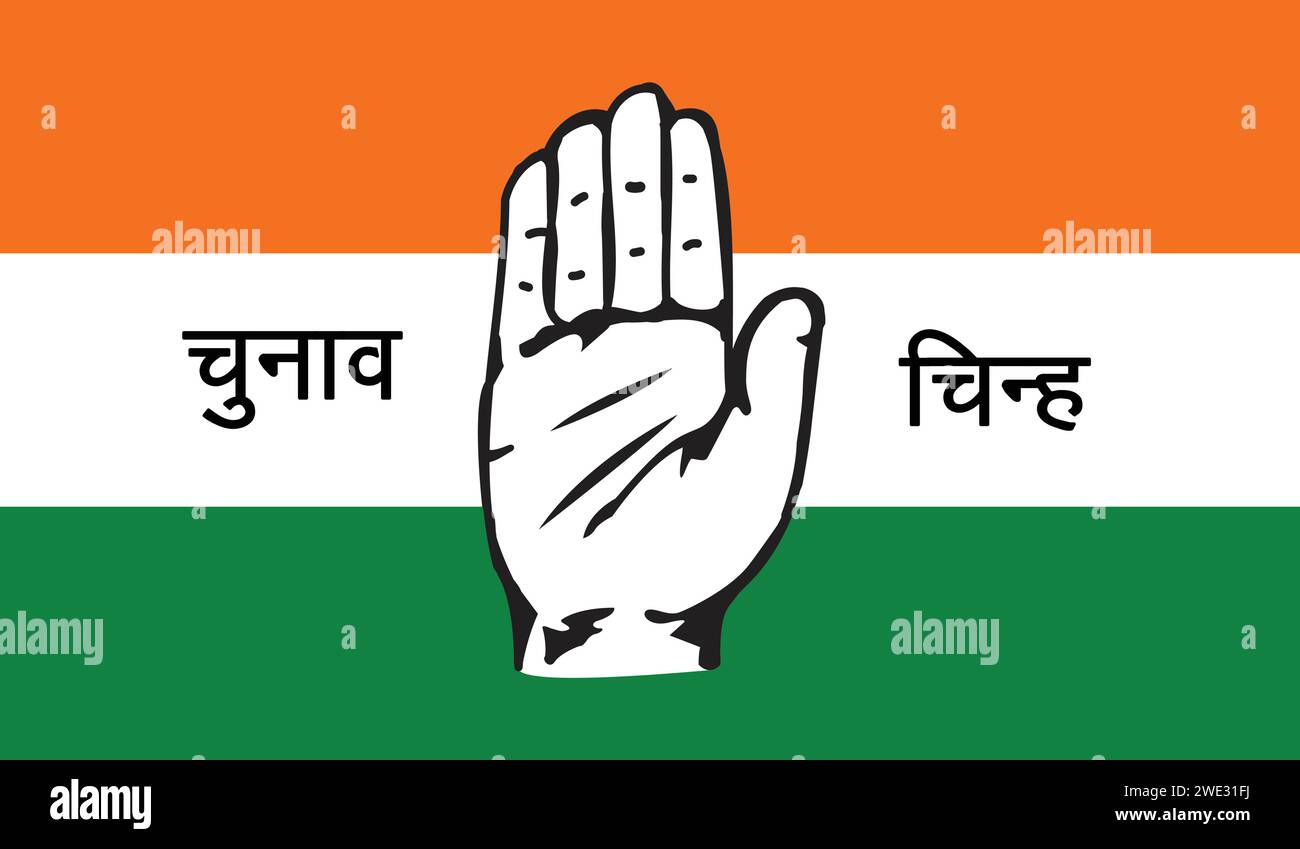 INC party, Indian National Congress party flag, Political Party sign, Congress Party symbol Stock Vector