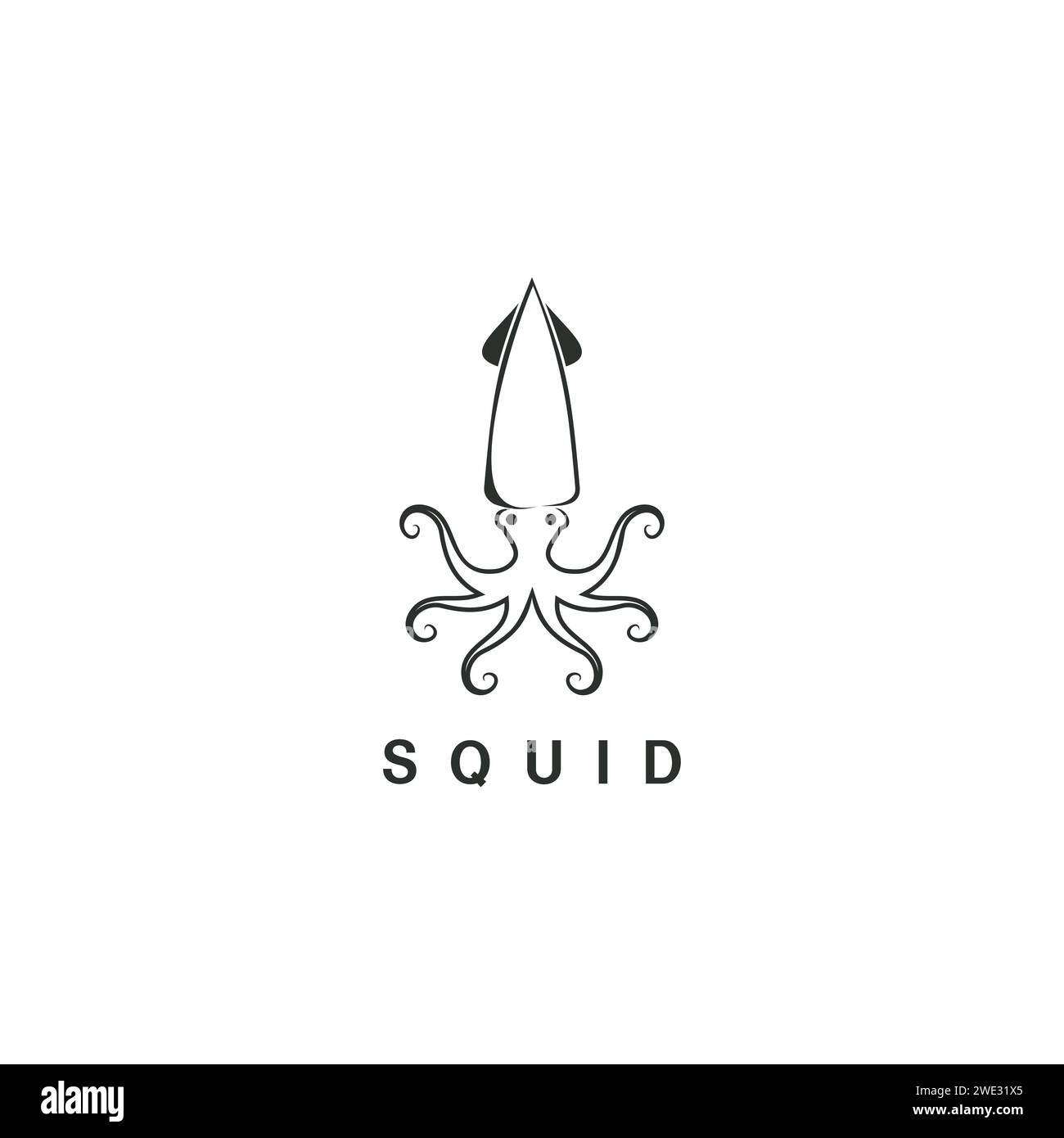 Beautiful logo icon line art squid , Stylized image of squid isolated logo template, squid tattoo  silhouette on white background Vector illustration Stock Vector