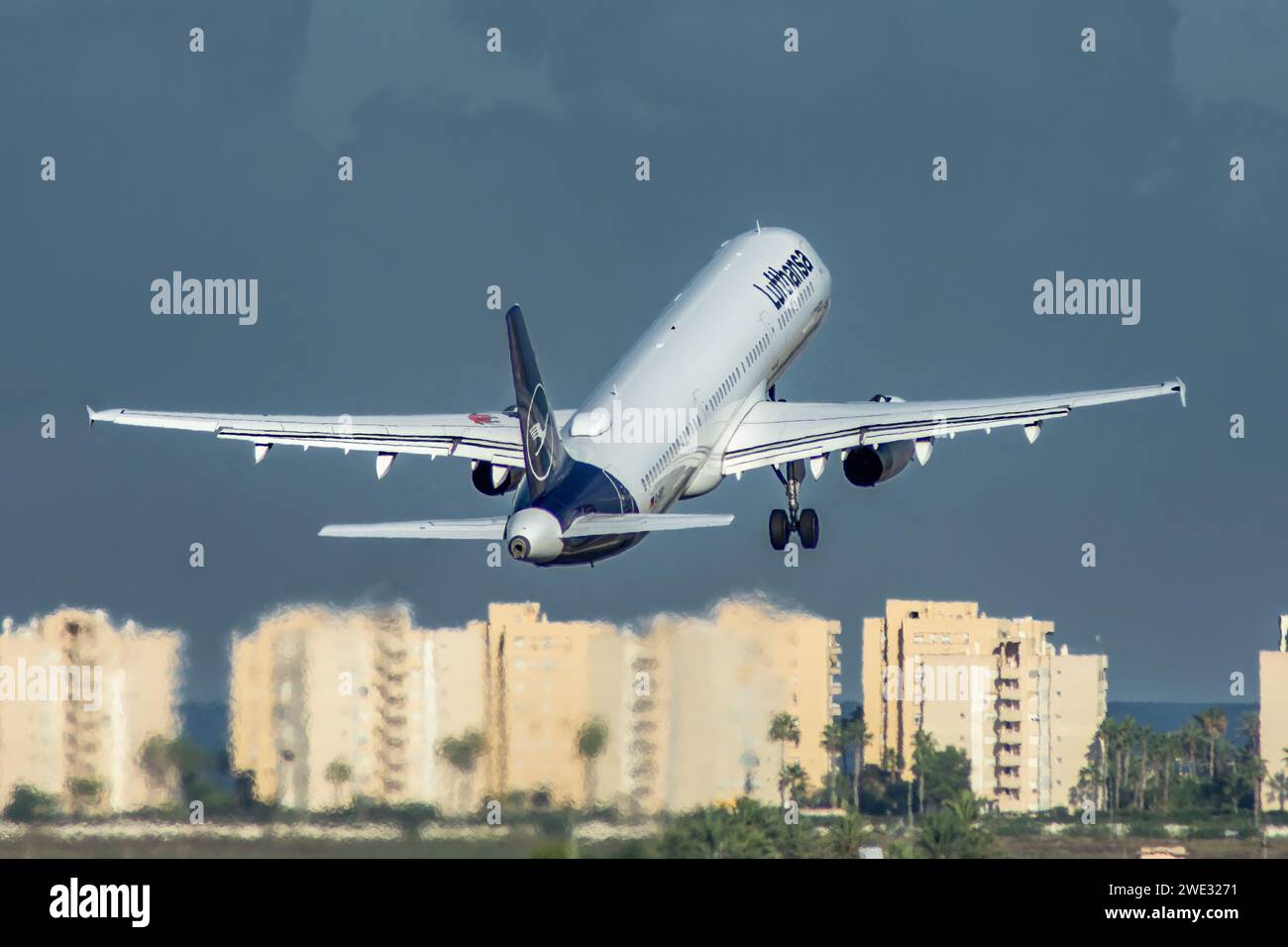 Airbus A321 airliner of the German airline Lufthansa taking off from Alicante airport Stock Photo