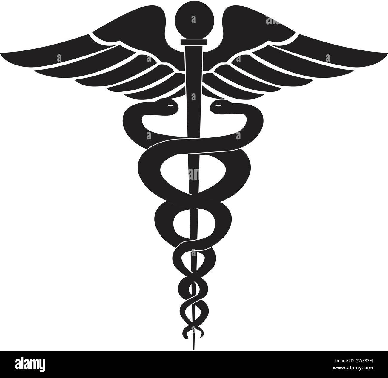Medical sign, Medical symbol, Medical Snake Caduceus Logo, Caduceus sign, caduceus - medical symbol, Snake medical icon Black Stock Vector