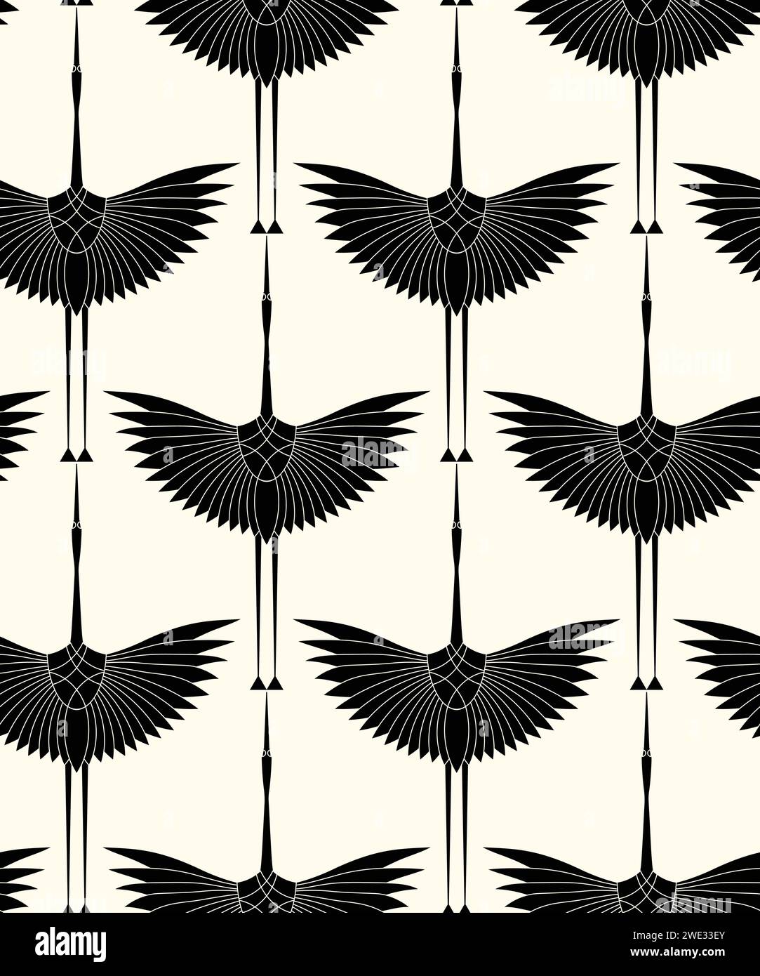 Herons in Art Deco style. Seamless Pattern for interior decoration, textiles. Fashionable home decor. Vector illustration texture isolated on white Stock Vector
