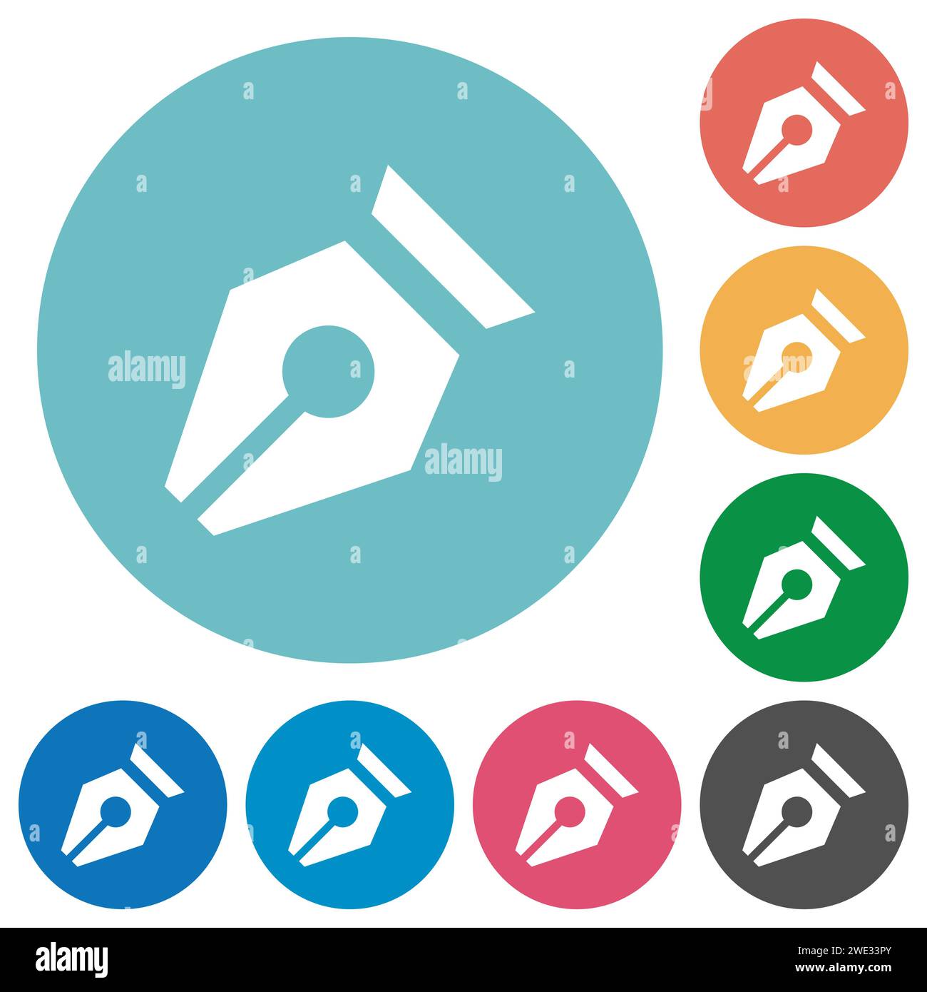 Nib solid flat white icons on round color backgrounds Stock Vector