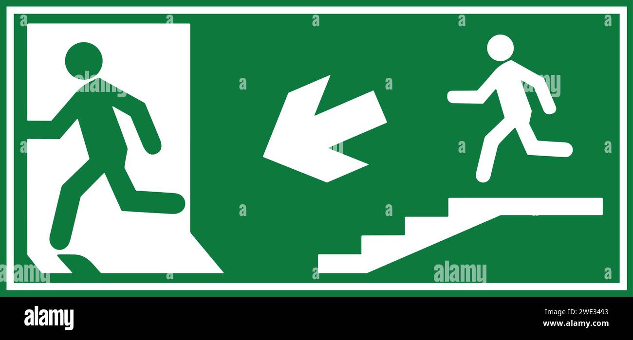 Emergency fire exit sign, Emergency sign, Emergency exit, Emergency