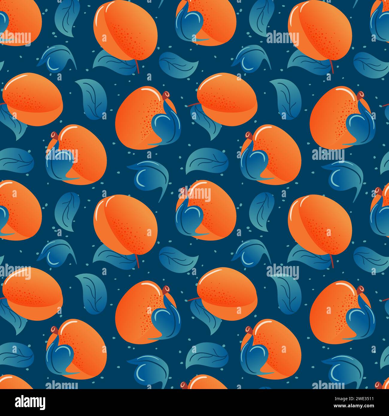 Peach summer seamless pattern in minimalistic style. Tropical exotic