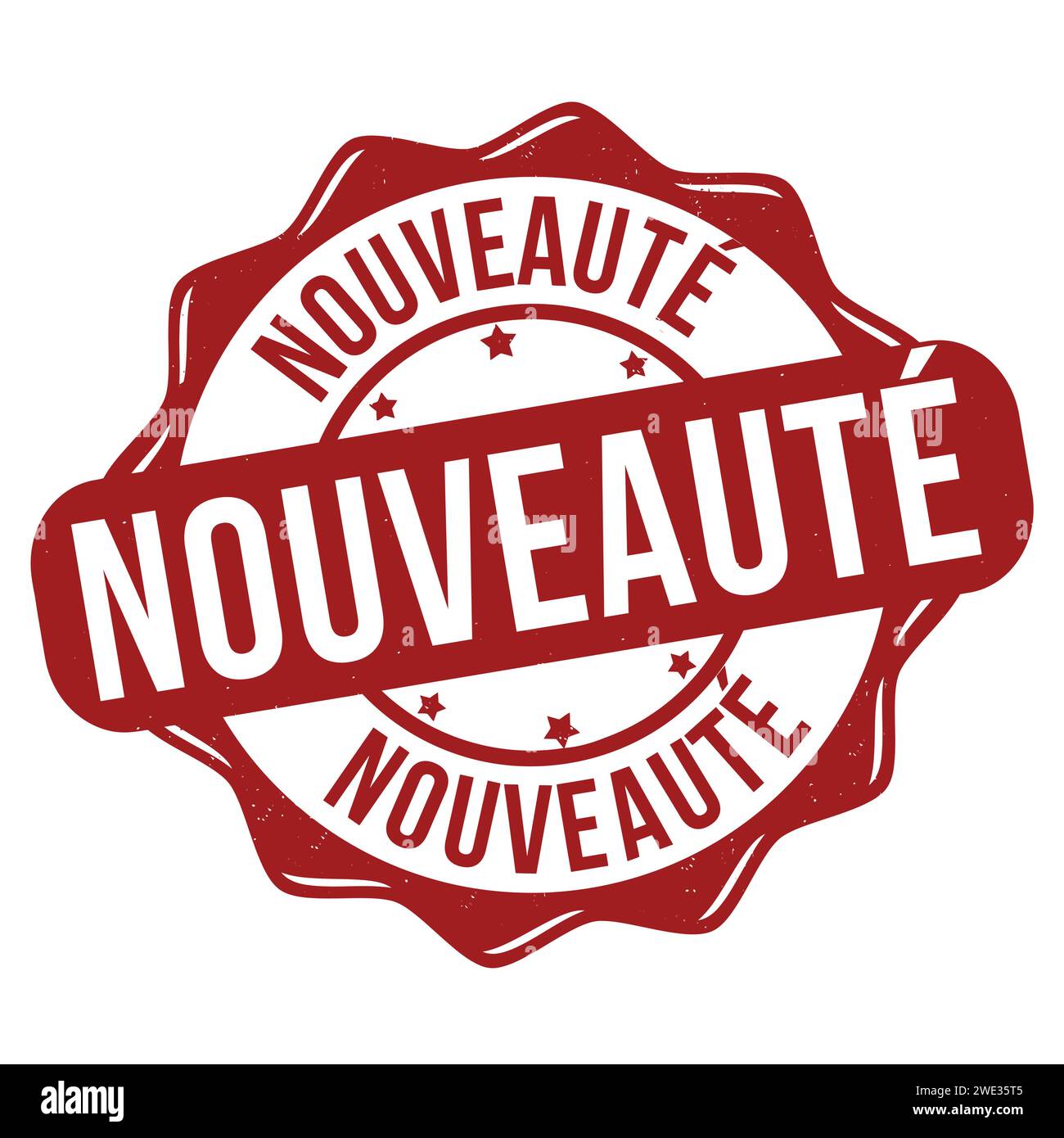 Novelty on french language ( Nouveauté ) grunge rubber stamp on white