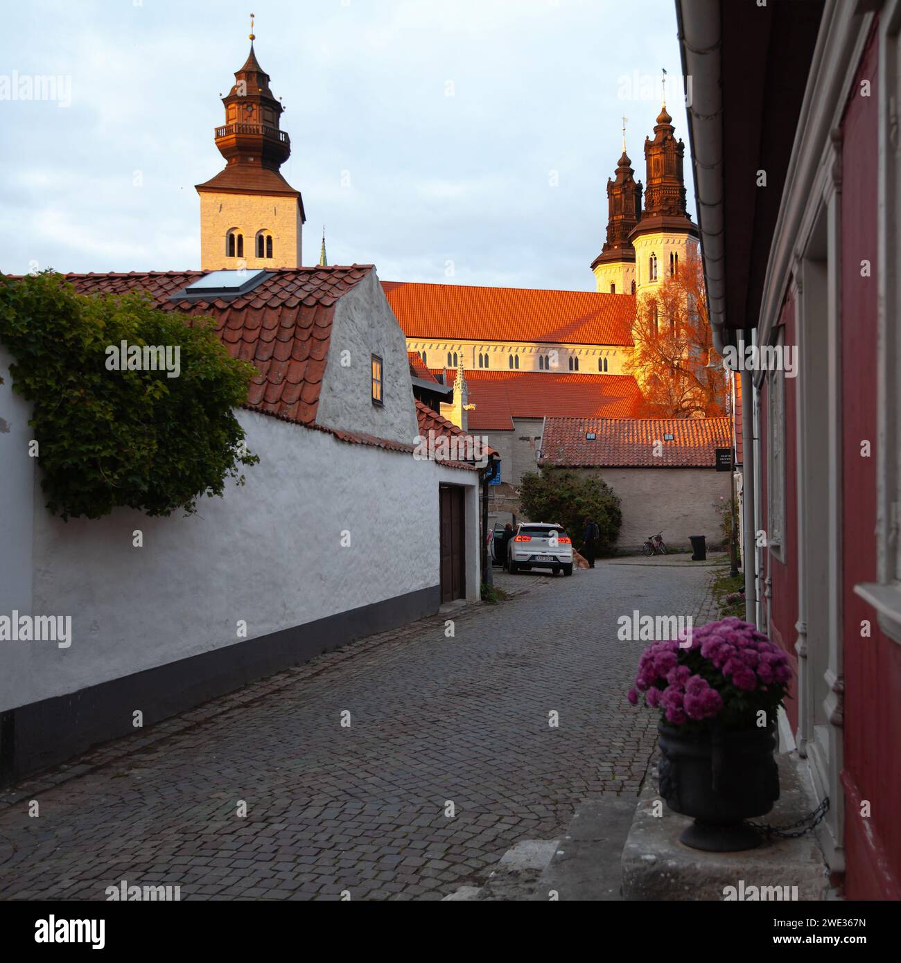 VISBY, SWEDEN ON OCTOBER 10, 2019. Street view, old buildings. House, and stores in the City. Unidentified folk. Editorial use. Stock Photo
