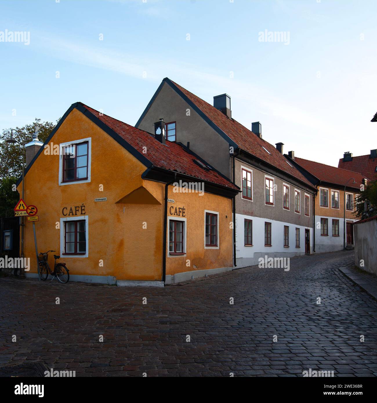 VISBY, SWEDEN ON OCTOBER 11, 2019. Street view of old buildings. House, homes, and stores in the City. Editorial use. Stock Photo