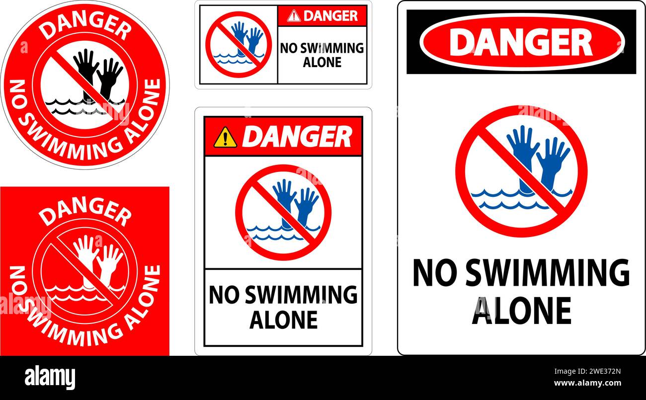 Pool Safety Sign Danger, No Swimming Alone Stock Vector Image & Art Alamy
