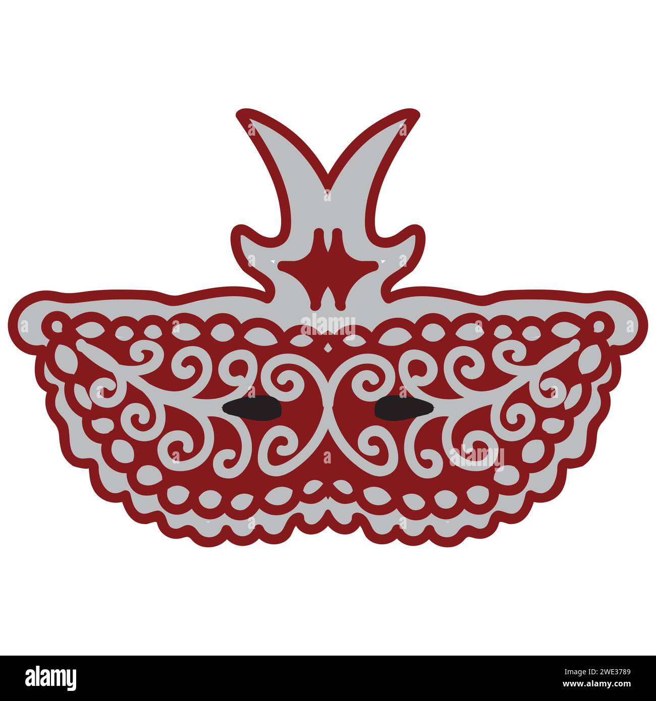 A red masquerade mask decorated with an elegant silver pattern. Vector illustration isolated on white background. Stock Vector