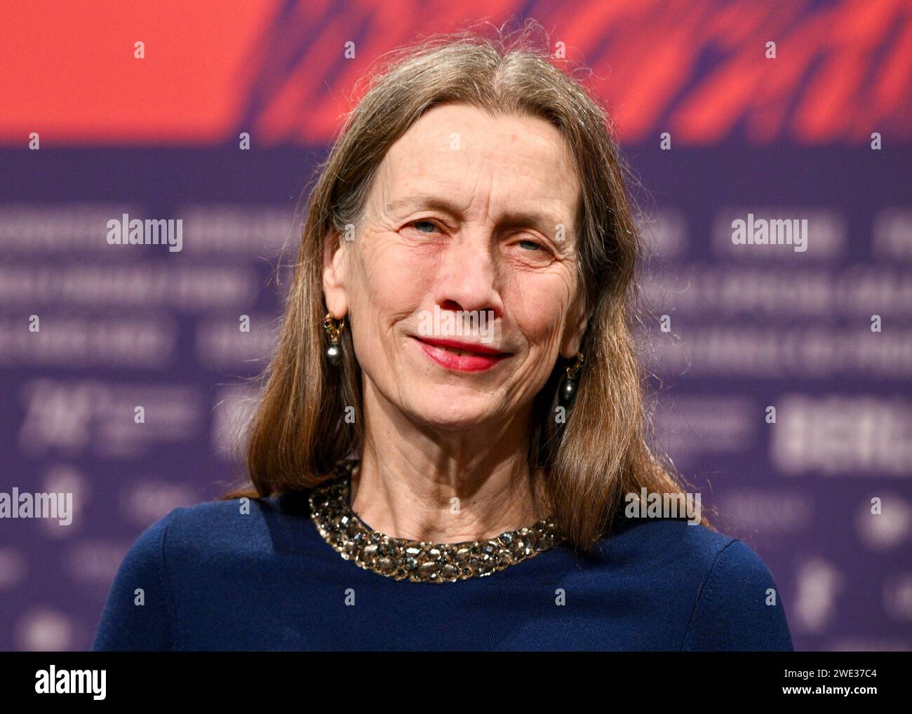 Berlin, Germany. 22nd Jan, 2024. Mariette Rissenbeek, Managing Director of the Berlinale, stands on stage before the start of the press conference announcing the 2024 Berlinale program. Credit: Jens Kalaene/dpa/Alamy Live News Stock Photo