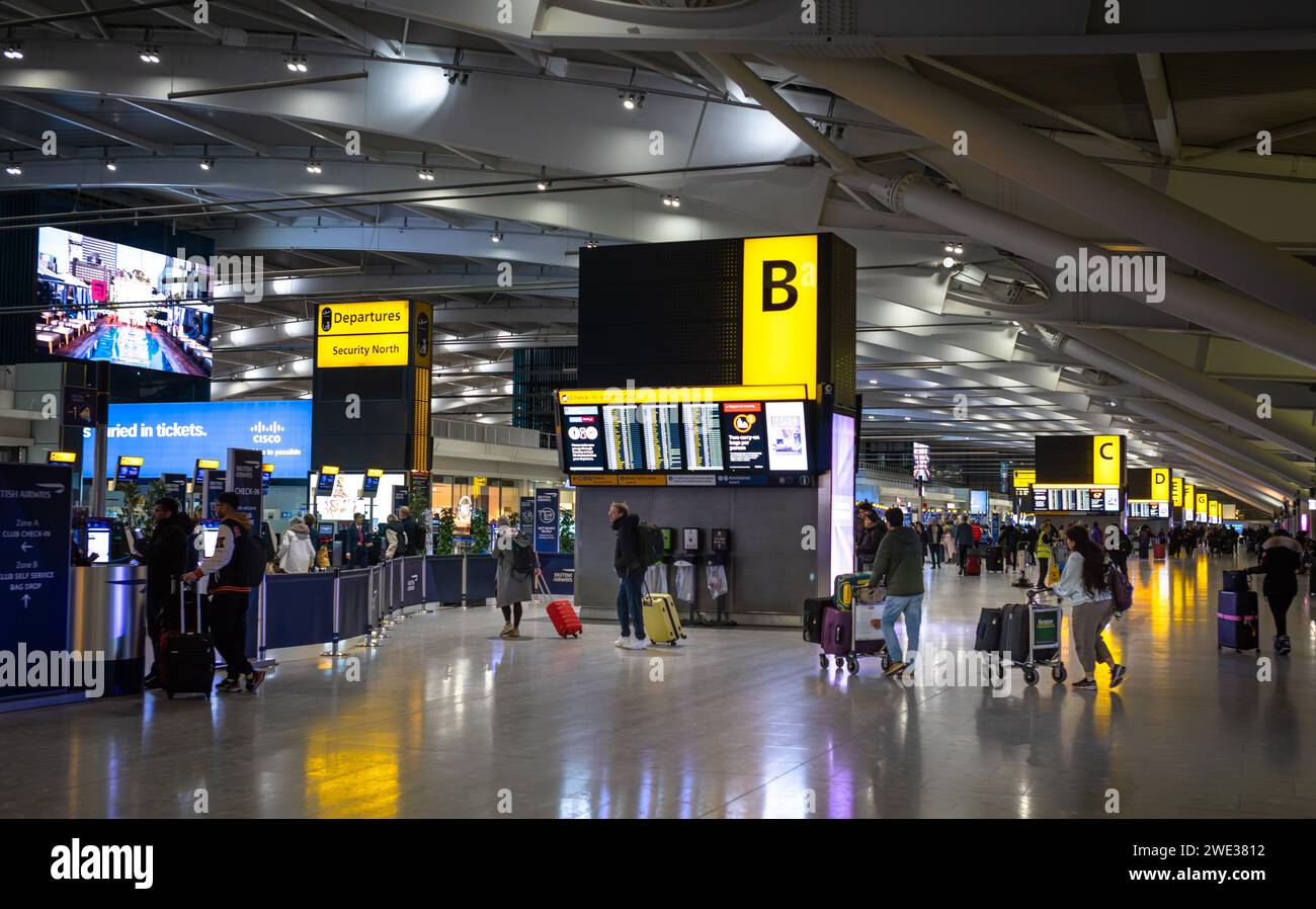 Information boards and zone markers in the check in area in the