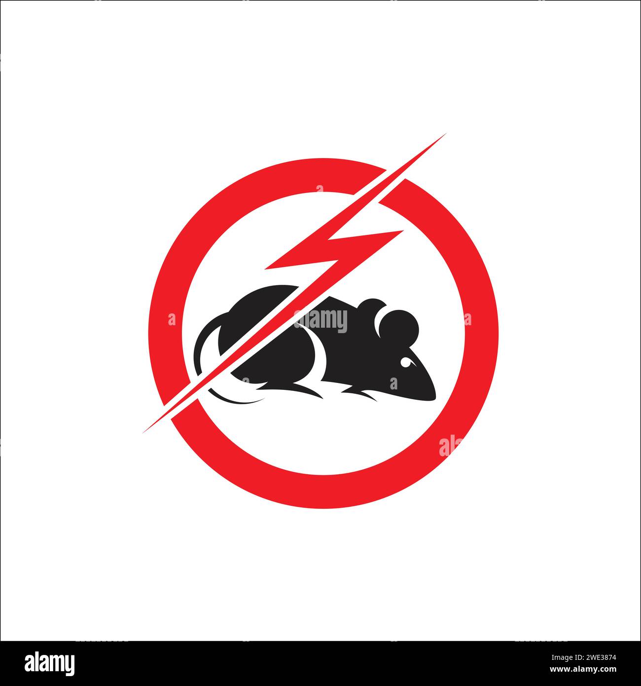 Rat in red forbidding spark circle. Anti rat sign, pest control icon. Rats pest control stop sign on white background vector illustration Stock Vector
