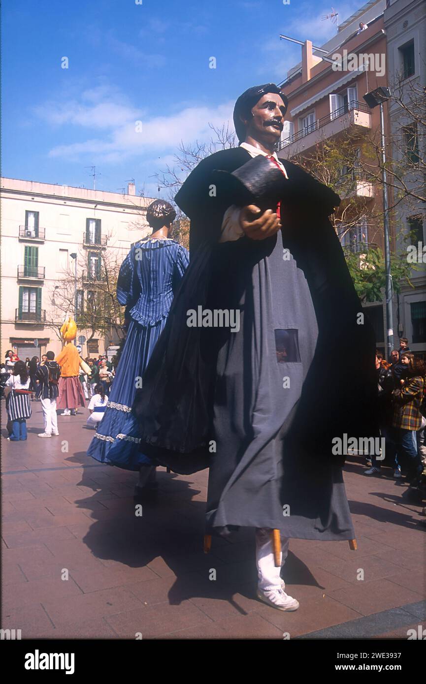 Dancing giants, taken in 2005, Placa del Sol, Gracia, Barcelona, Catalonia, Spain, Europe Stock Photo