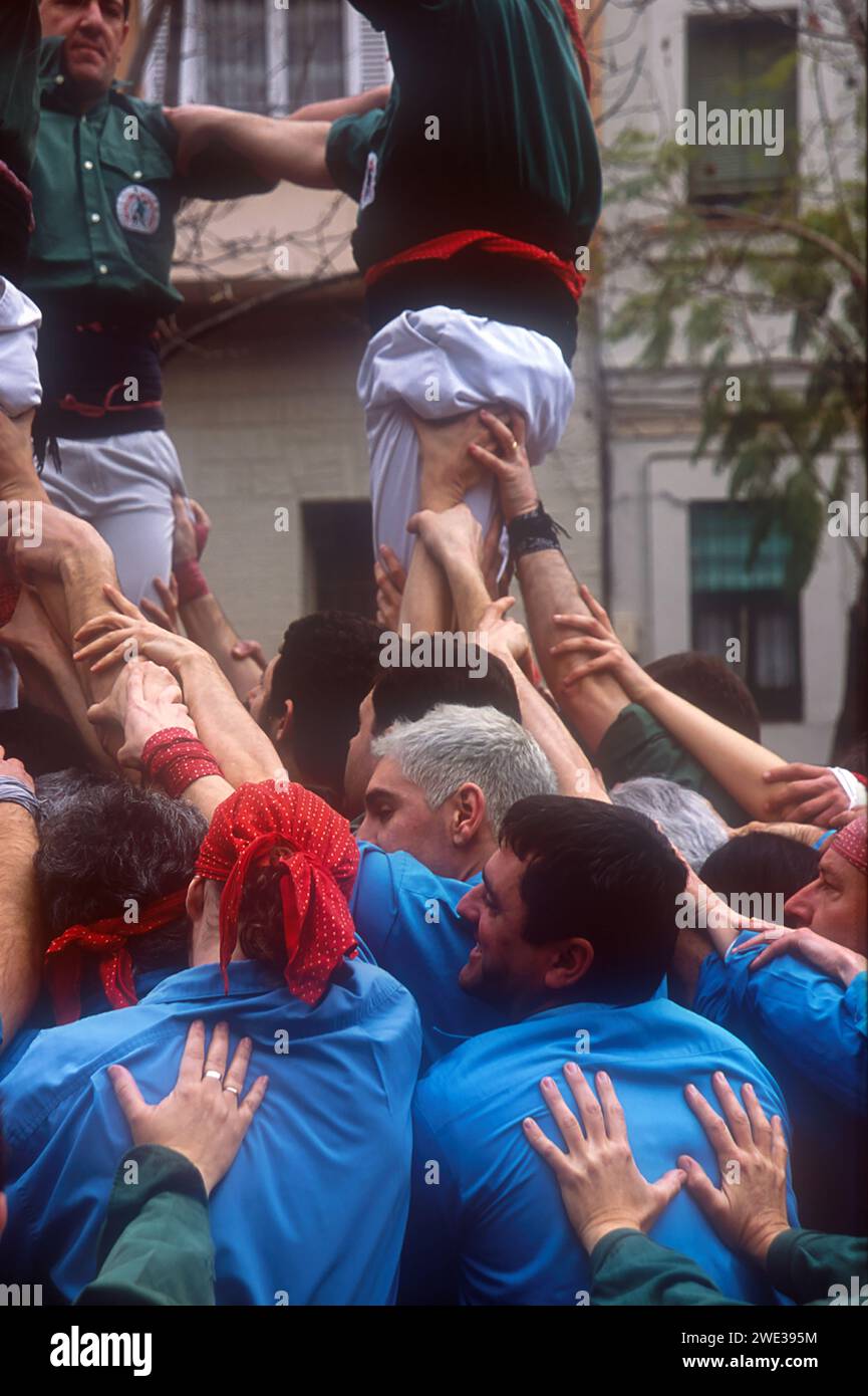 Castell human tower, taken in 2005, Placa del Sol, Gracia, Barcelona ...