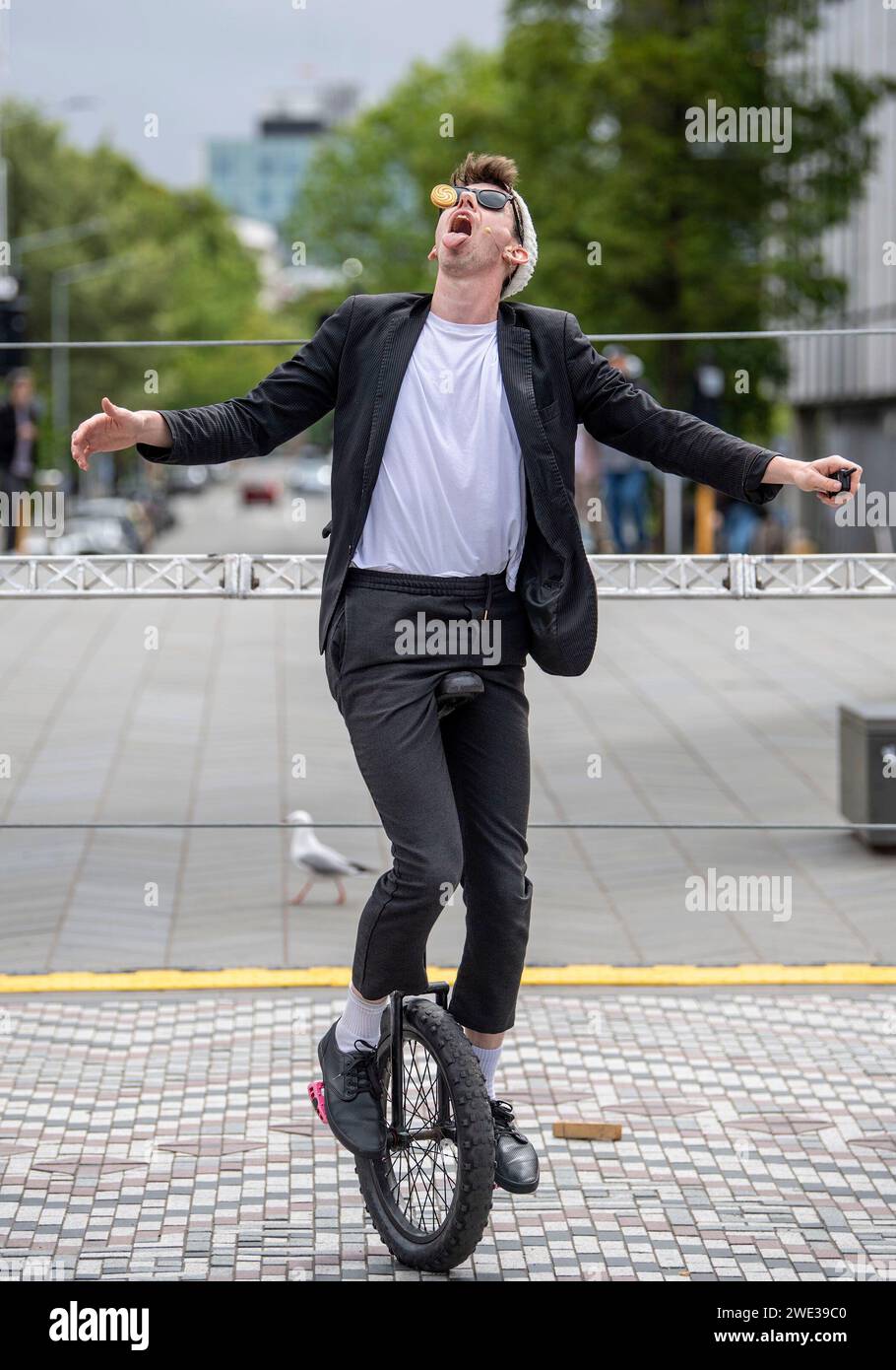 Christchurch, New Zealand. 23rd Jan, 2024. Street performer SAM