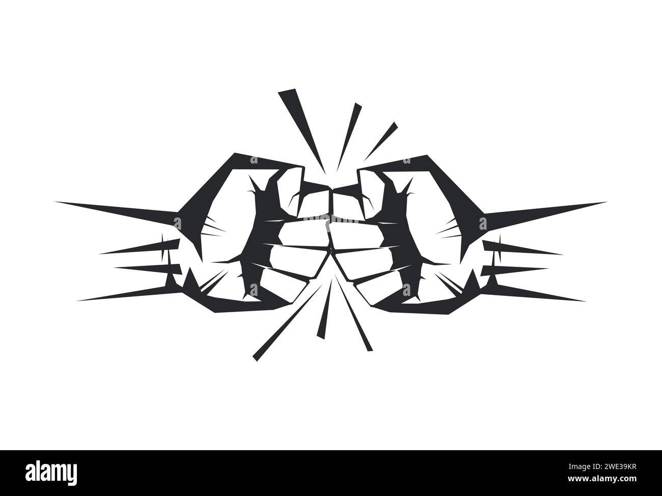 Two clenched fists bumping together. The concept of conflict, confrontation, resistance, competition, struggle. Hand drawn isolated on white backgroun Stock Vector