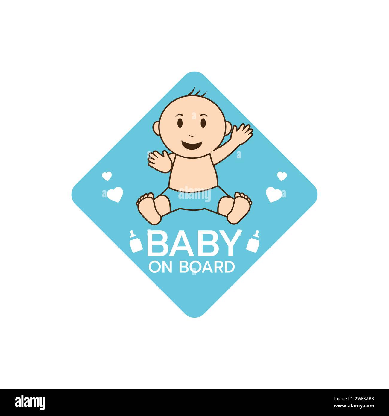 Baby on board sign logo icon. Child safety sticker warning emblem. Cute Baby safety design illustration,Funny small smiling boy or girl. The sticker o Stock Vector