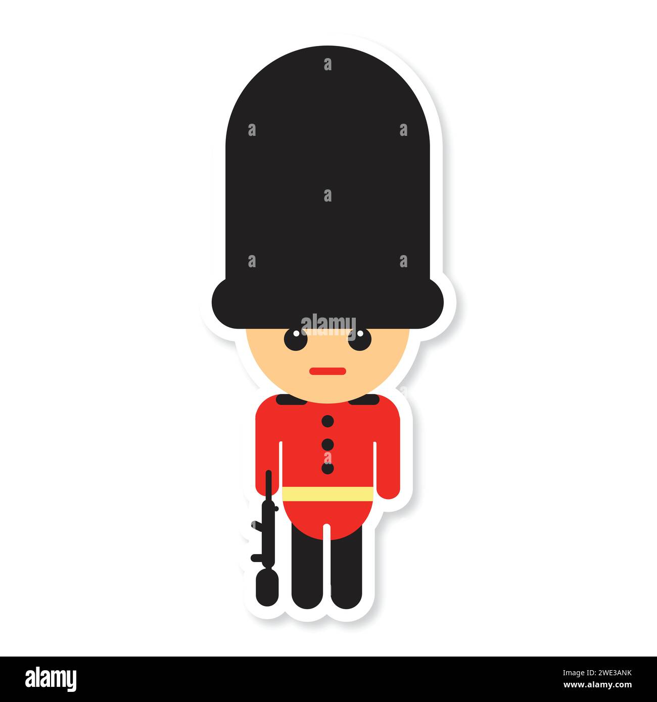 Cartoon British Royal Soldier with weapon on white background Vector illustration. Stock Vector