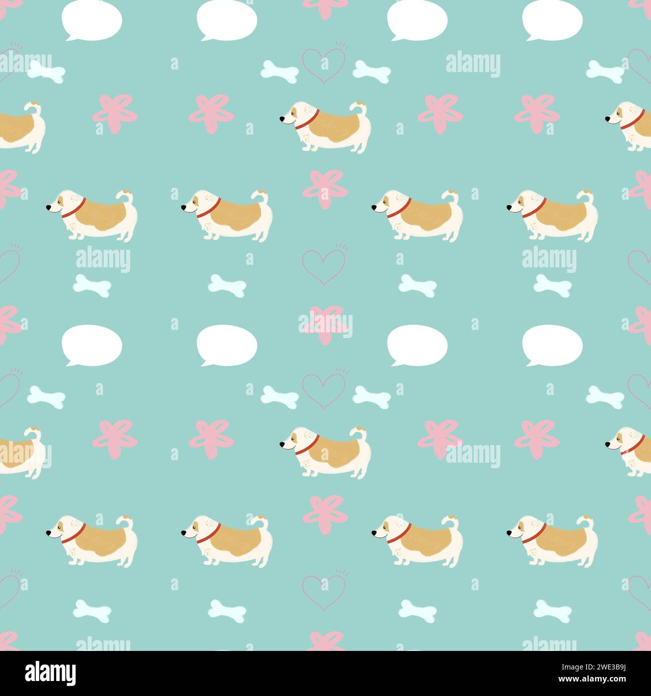 Dogs pencil and hearts  seamless pattern, children's pencil drawing animal pattern, textiles for children. Children dogs pattern Stock Photo