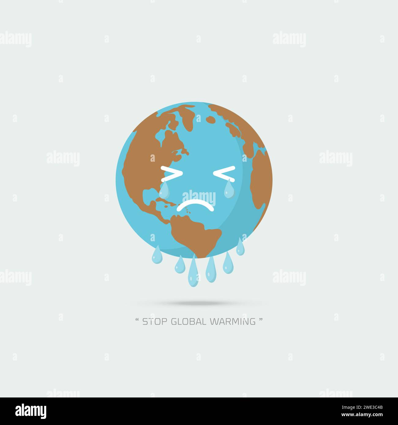 Stop global warming. cartoon character of Planet earth  on white background vector illustration. Stock Vector