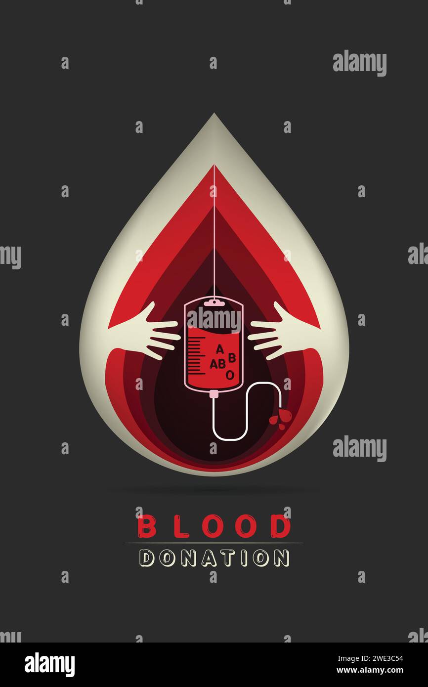 paper art carving logotype blood donation, help the sick and needy. dropper with a drop of blood, Vector illustration Stock Vector