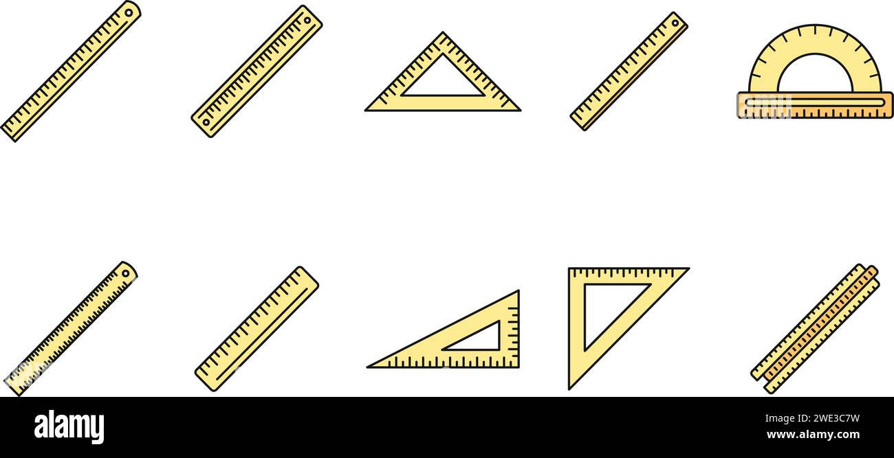 School ruler icons set. Outline set of school ruler vector icons thin ...