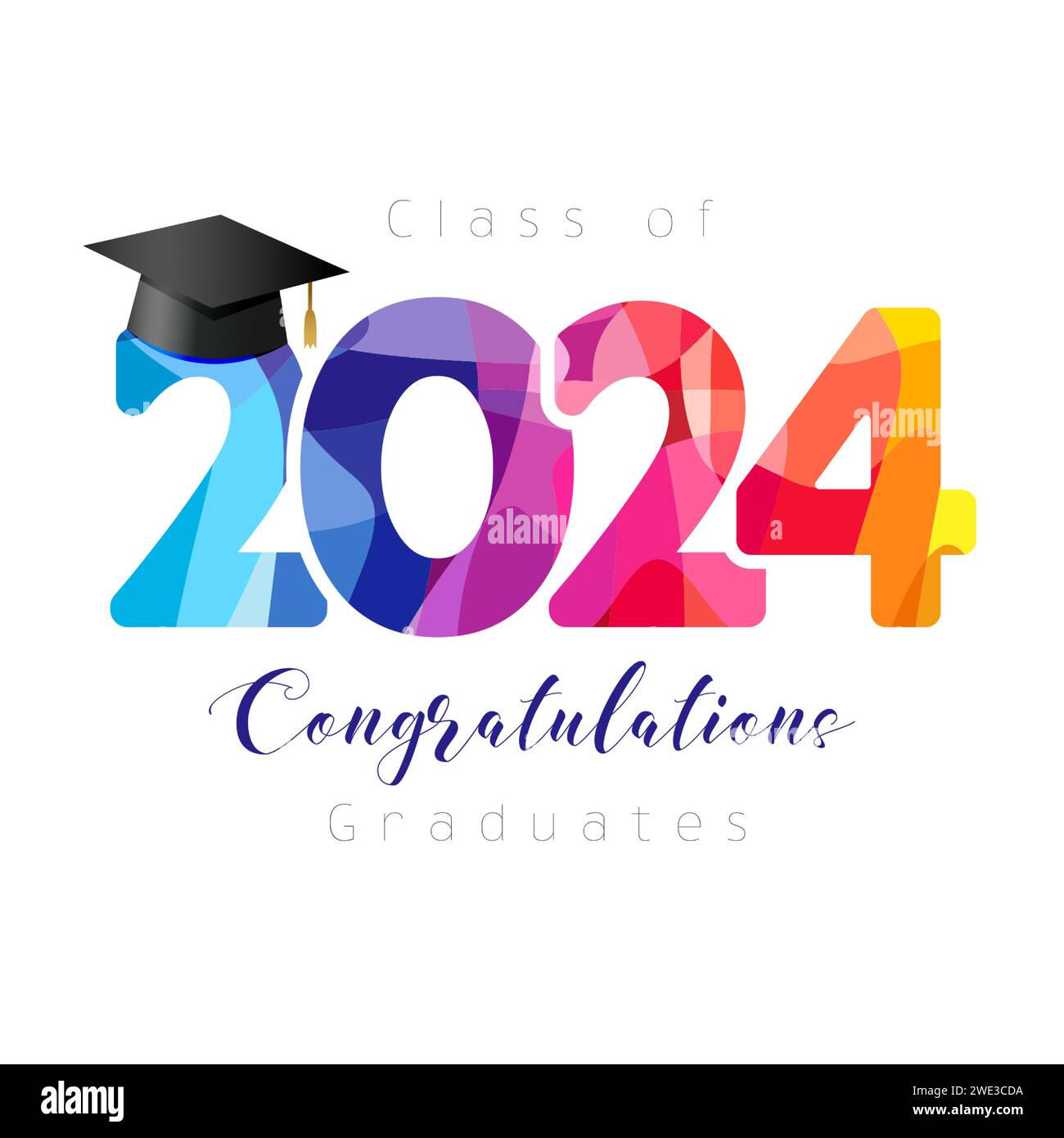 Colorful graduating banner. Class of 2024 congratulations graduates