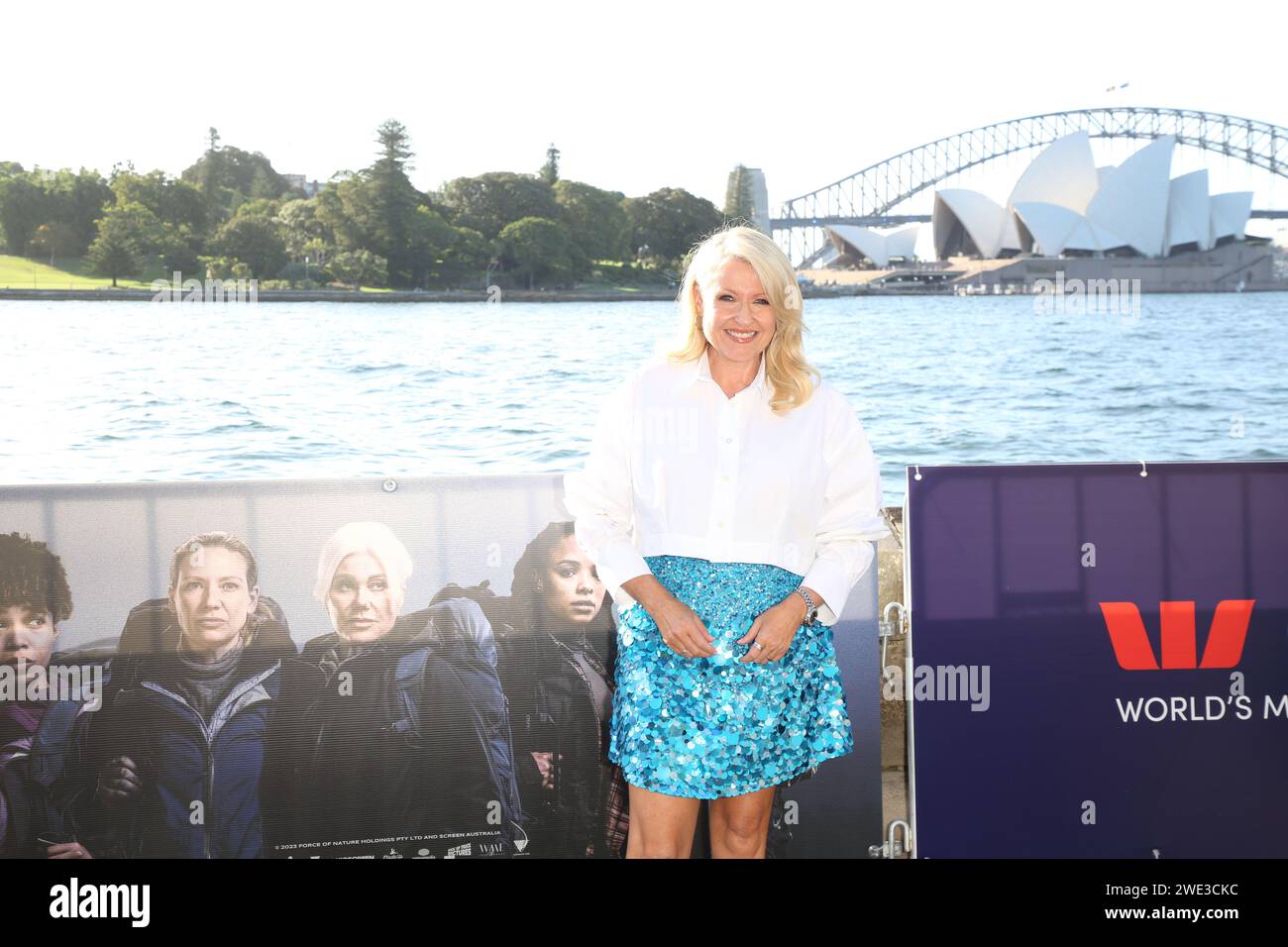 Sydney, Australia. 23rd January 2024. Angela Bishop arrives on the red carpet for the Sydney Premiere of Force of Nature: The Dry 2 at Westpac OpenAir Sydney, Mrs Macquaries Point Royal Botanic Garden, Sydney. Credit: Richard Milnes/Alamy Live News Stock Photo