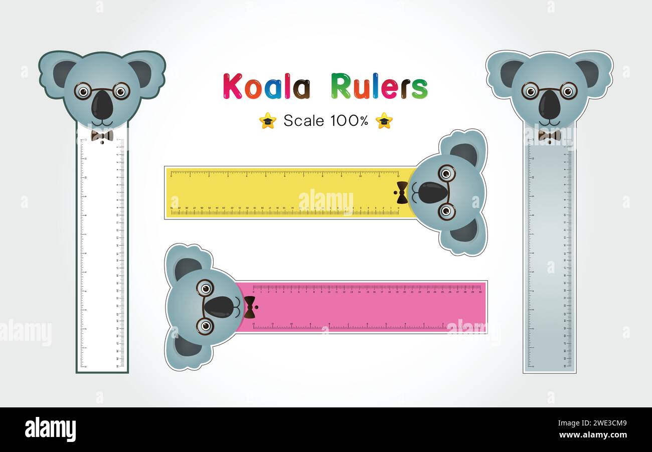 Koala of Rulers Inch and metric rulers. Scale for a ruler in inches and centimeters. Centimeters and inches measuring scale cm metrics indicator. Inch Stock Vector