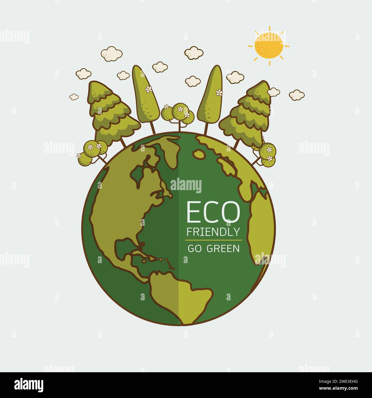 ECO FRIENDLY. Ecology concept with Green Eco Earth and Trees. Vector ...